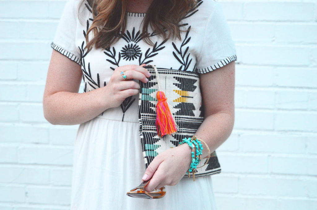 Embroidered White Dress, Tribal Clutch, Summer Style, Weekend style, My Kind of Lovely
