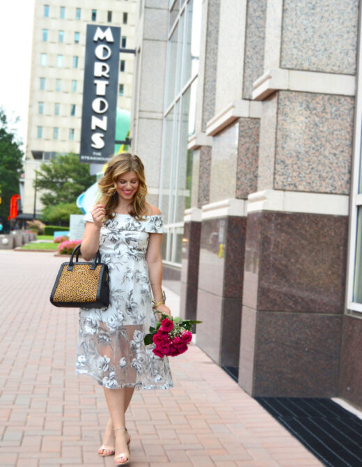 Sheinside, Date Night Style, Off Shoulder Dress, Leopard Satchel, Vera Bradley Leopard Satchel