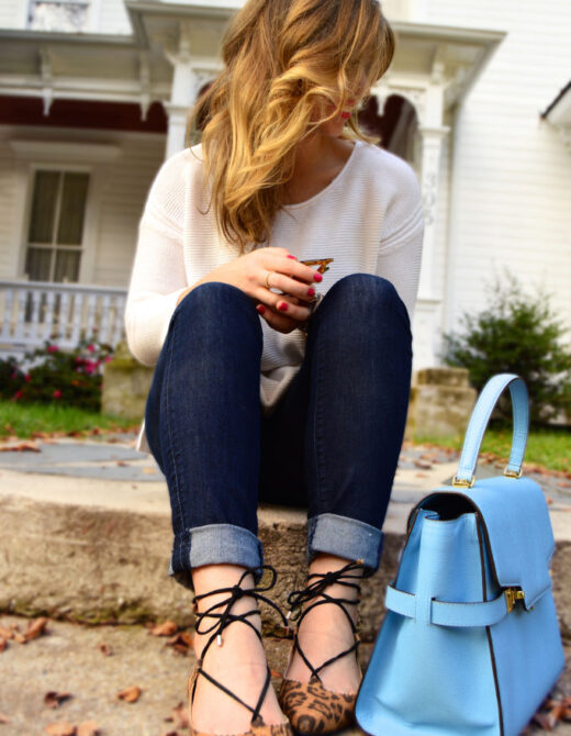 Leopard, Lace Up Flats, Fall Style, Henri Bendel Uptown Satchel, Old Navy Sweater