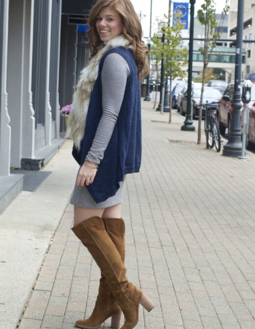 OTK Boots, Over The Knee Boots, Fall Boots, Dolce Vita Boots, Sweater Dress, Faux Fur Vest