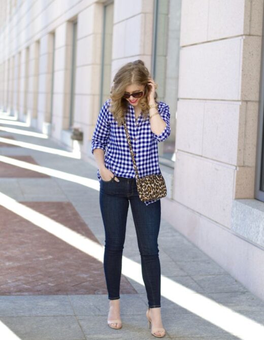 J.Crew Style, Frame Denim, Nude Sandals, J.Crew Marlo Crossbody Bag, Gingham Boyfriend Shirt