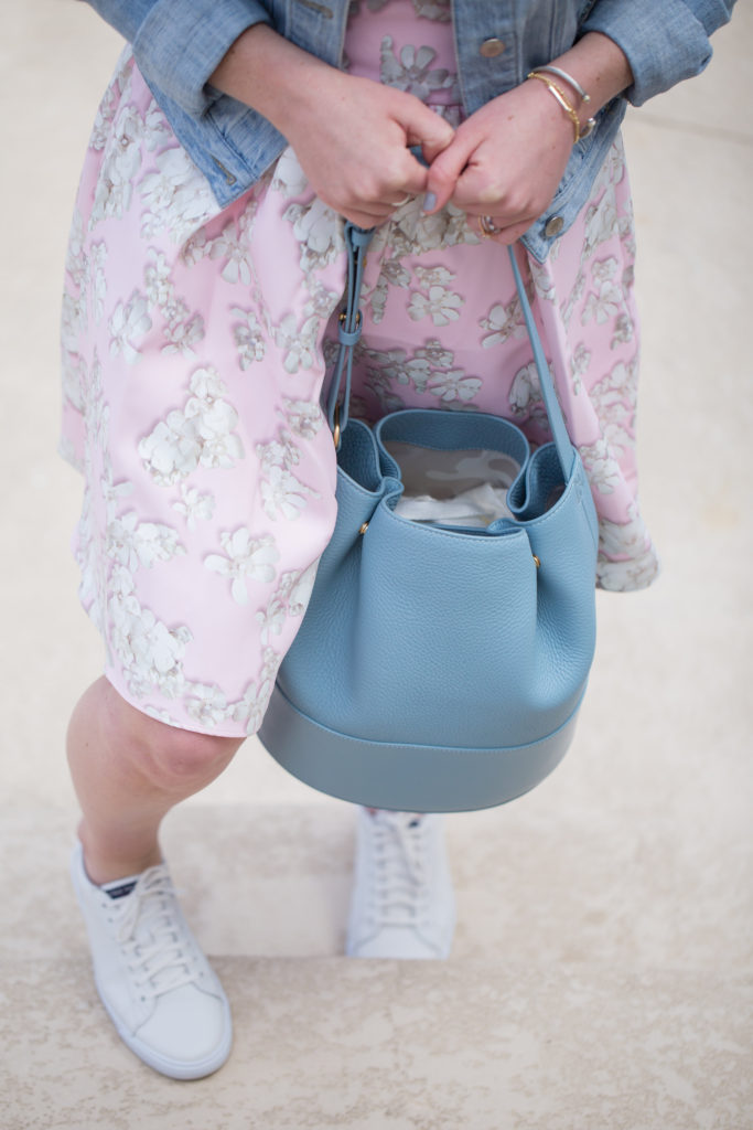 Louella Reese Pink Floral Fit & Flare Dress // How to Style White Tennis Shoes with a Dress