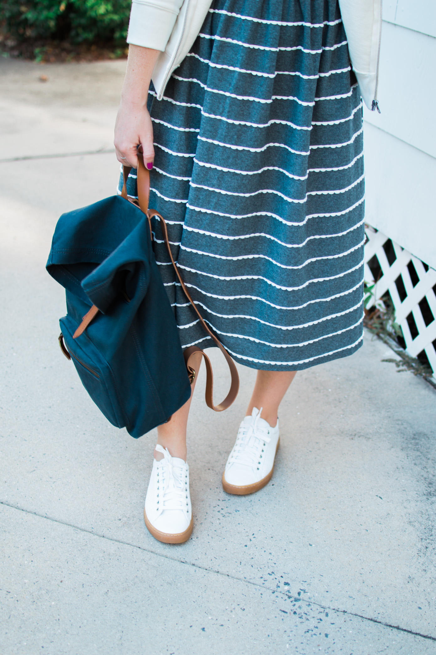 Casual Stripe Midi Dress for Fall | Casual Fall Travel Style | Louella Reese Life & Style Blog