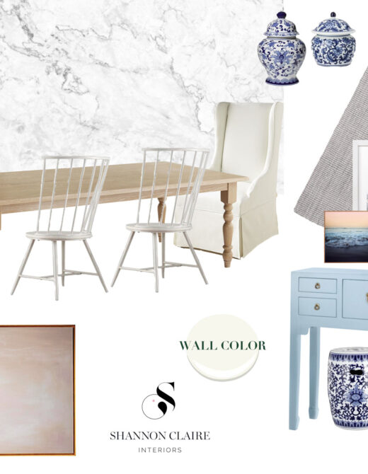 Bright Airy Dining Room Design Board | Marble Wallpaper | Louella Reese Life & Style Blog