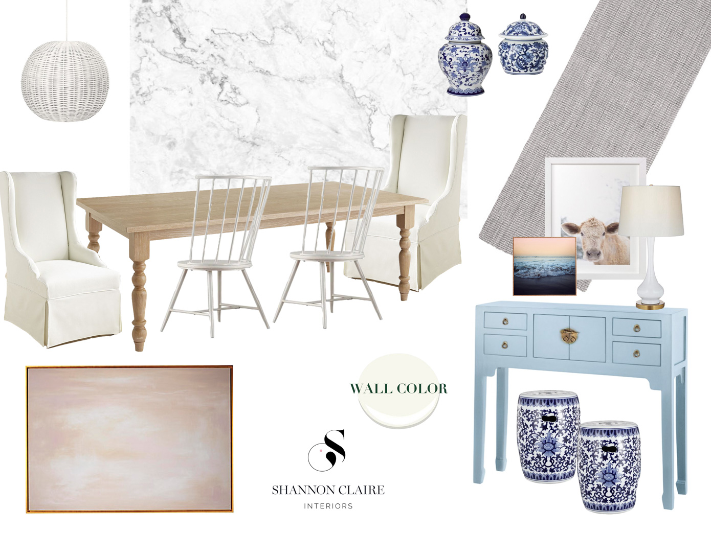 Bright Airy Dining Room Design Board | Marble Wallpaper | Louella Reese Life & Style Blog