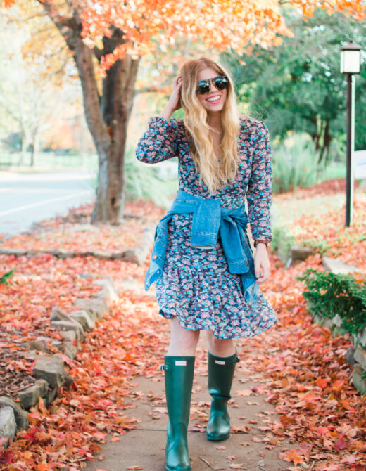 J.Crew Ruffle Hem Dress in Floral Paisley | Dress with Hunter Boots | Louella Reese Life & Style Blog