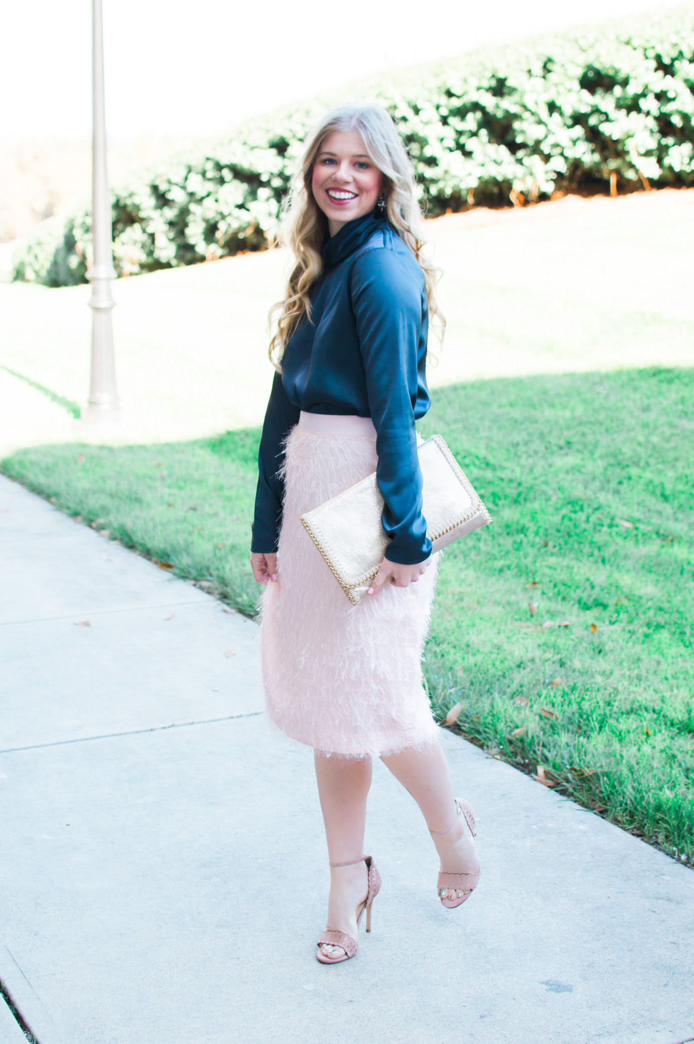 Holiday Fringe Pencil Skirt | Holiday Party Outfit Idea | Louella Reese Life & Style Blog
