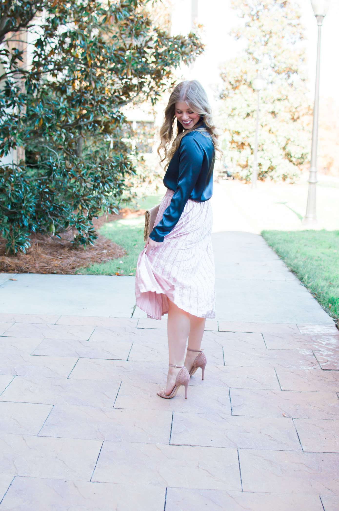Velvet Midi Skirt | Holiday Party Outfit Idea | Louella Reese Life & Style Blog