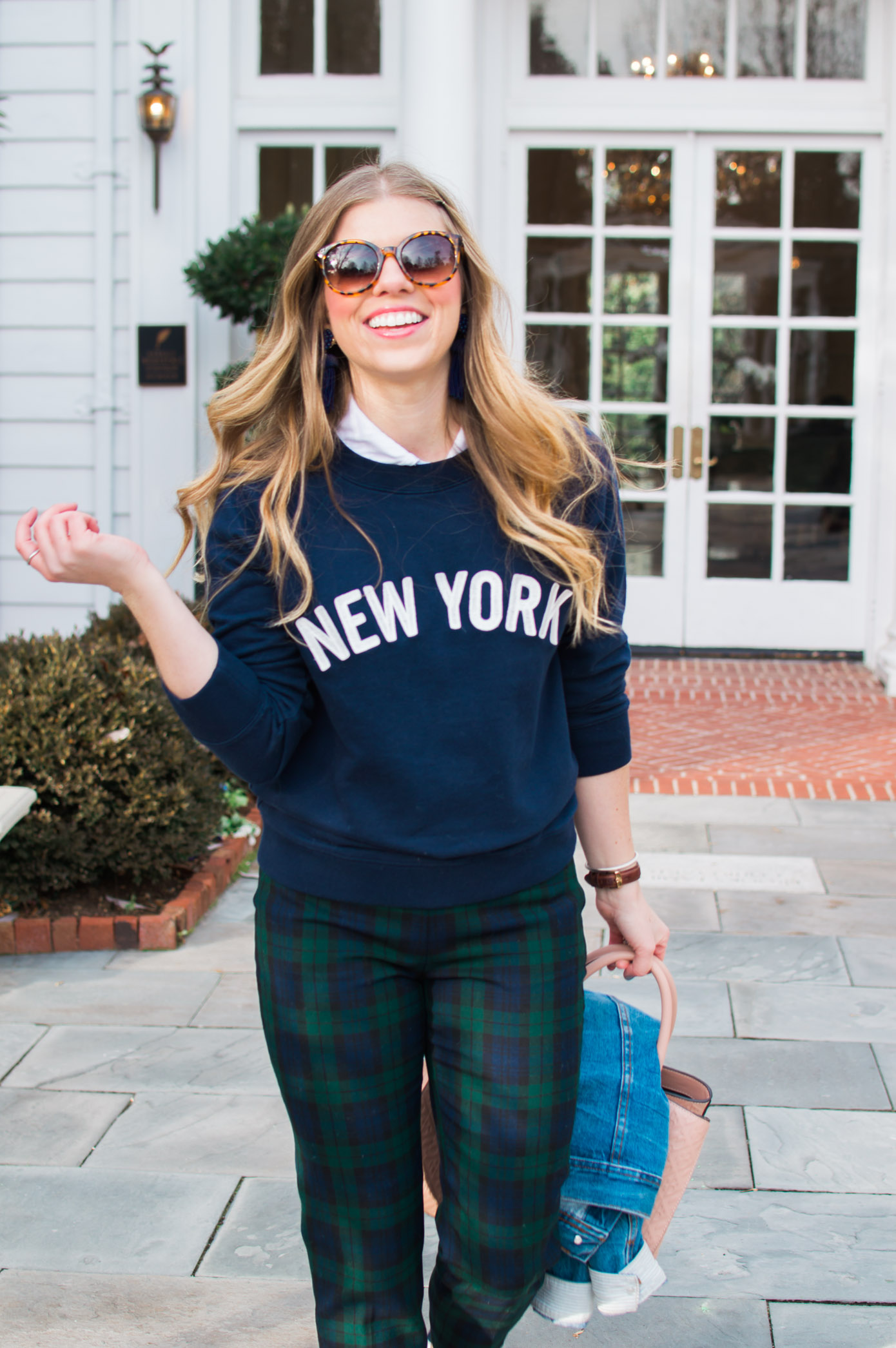 Casual Plaid Pants | New York Sweatshirt | Louella Reese Life & Style Blog