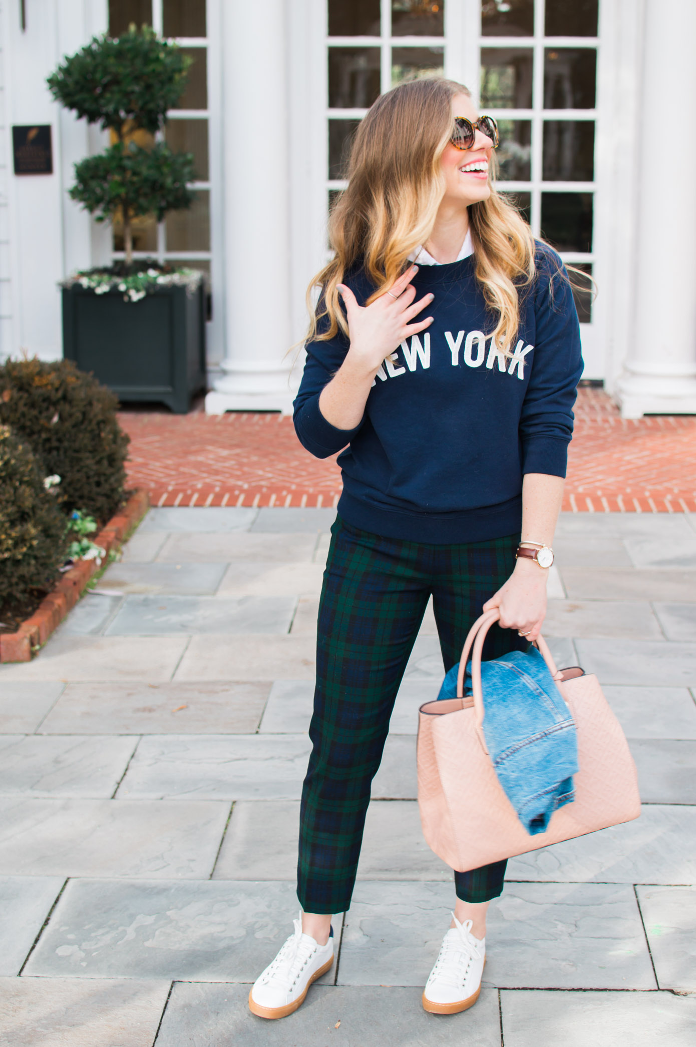 Casual Plaid Pants | New York Sweatshirt | Louella Reese Life & Style Blog