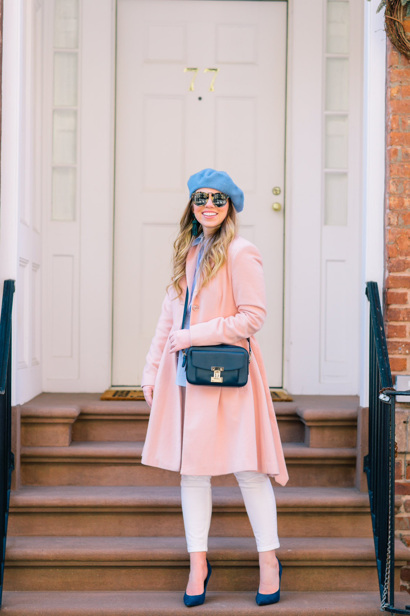 White Jeans: Transitioning into Spring | Blue, White, and Pink Outfit Idea | Louella Reese Life & Style Blog 
