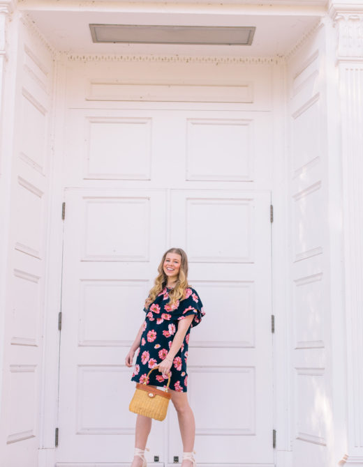 Navy and Pink Floral Off the Shoulder Dress | Easter Dresses under $75 | Louella Reese Life & Style Blog