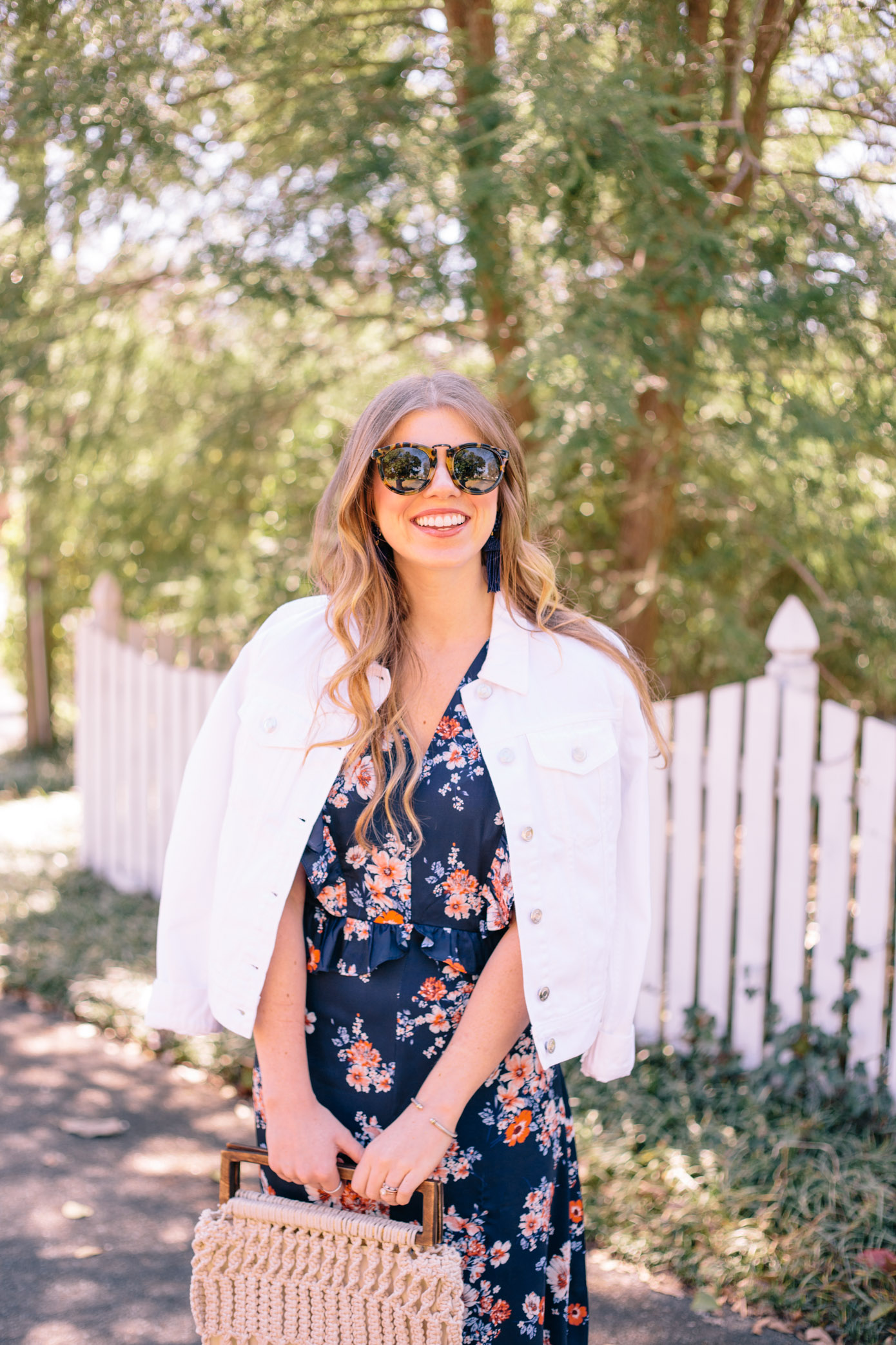 White Denim Jacket + Spring Dresses | Louella Reese Life & Style Blog