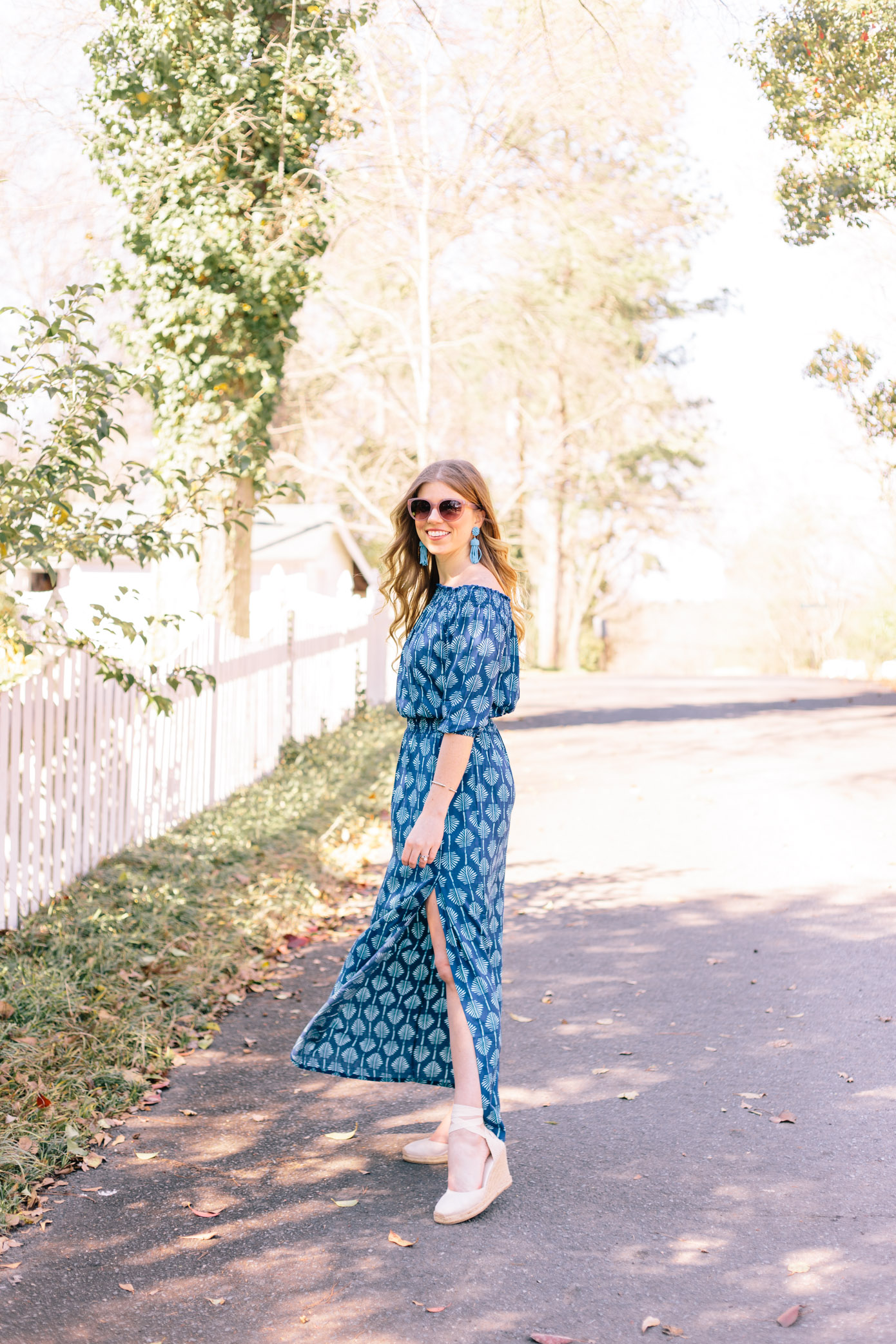 What to Wear on Spring Break | Blue Off the Shoulder Maxi Dress | Louella Reese Life & Style Blog 