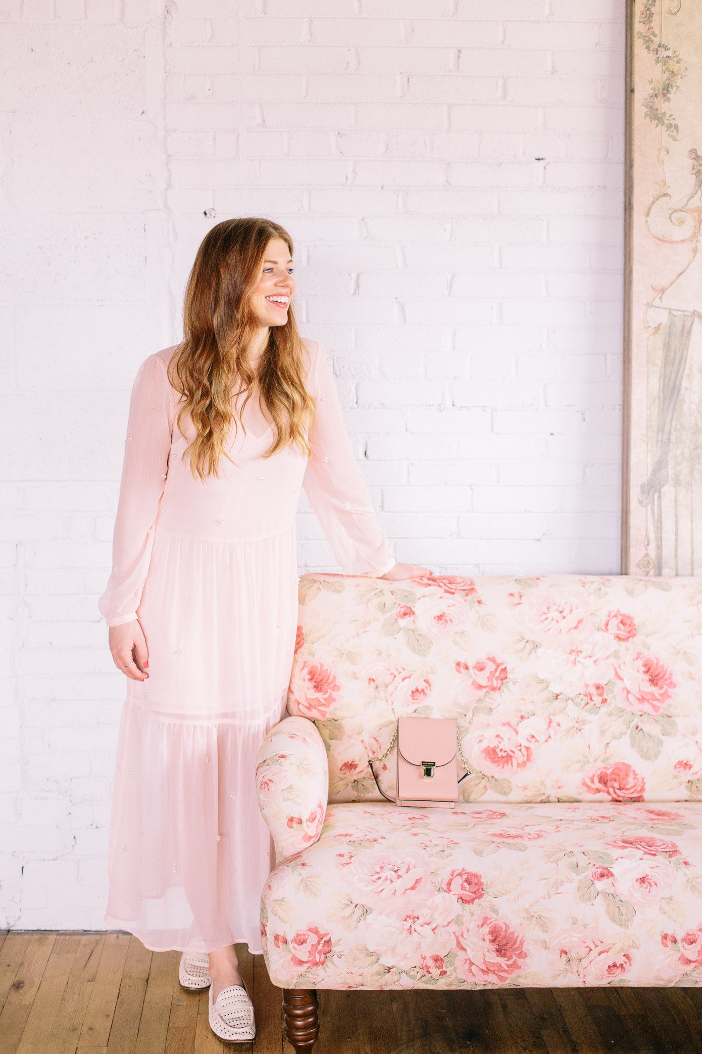 Pearl Embellished Blush Midi Dress | Louella Reese Life & Style Blog