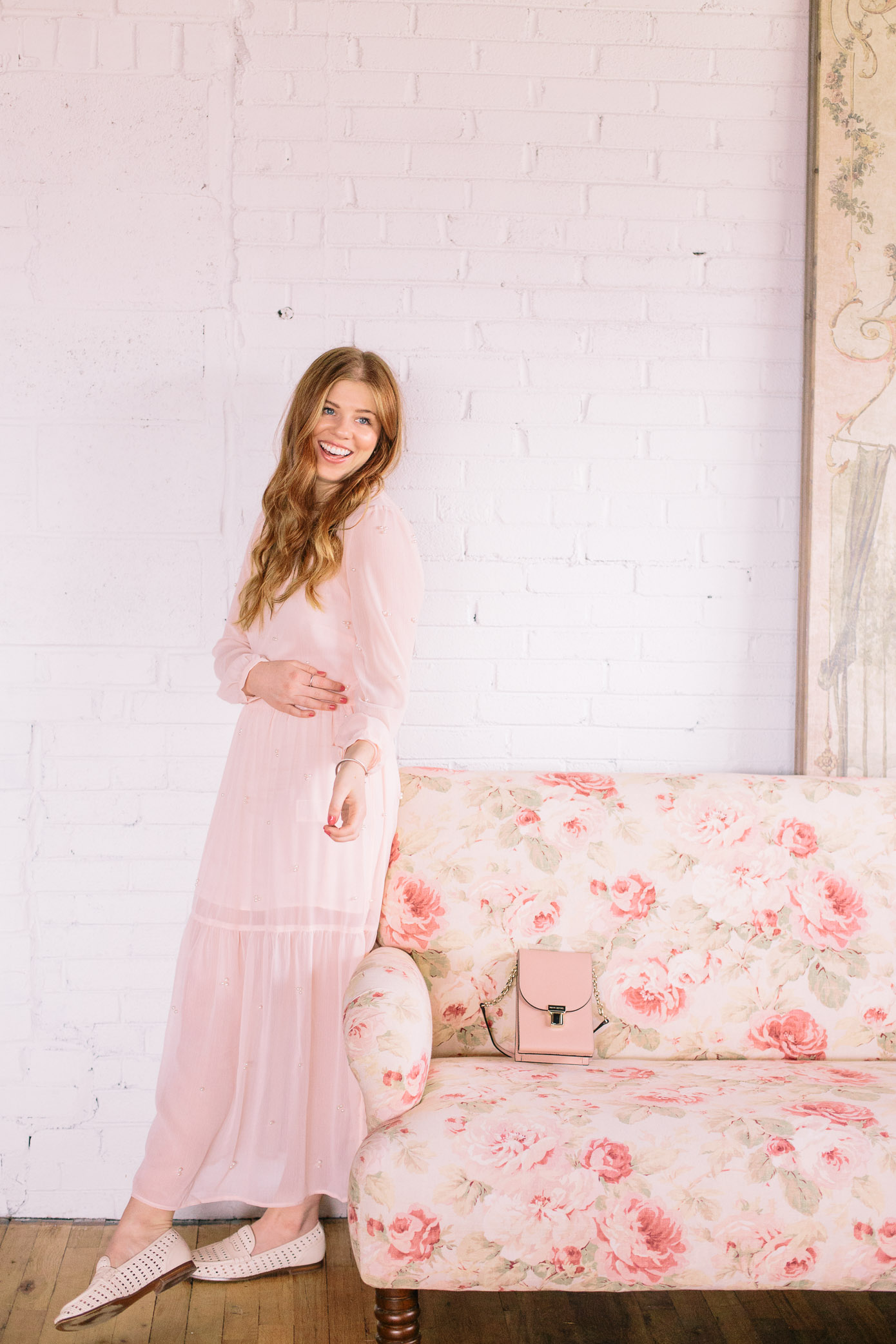Pearl Embellished Blush Midi Dress | Louella Reese Life & Style Blog