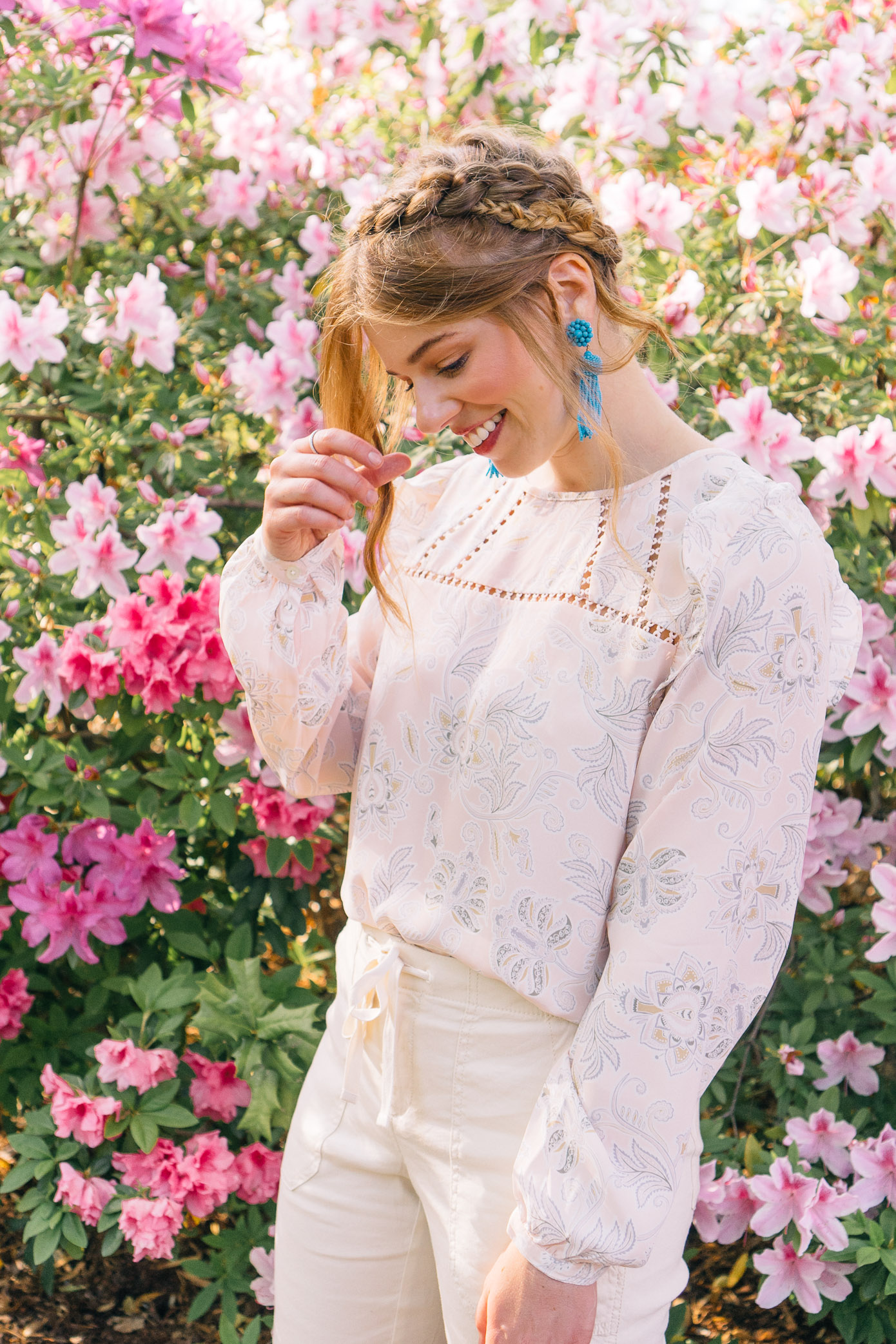 Feminine Floral Blouse, Perfect Linen Pants for Spring, Milkmaid Braid | Louella Reese Life & Style Blog