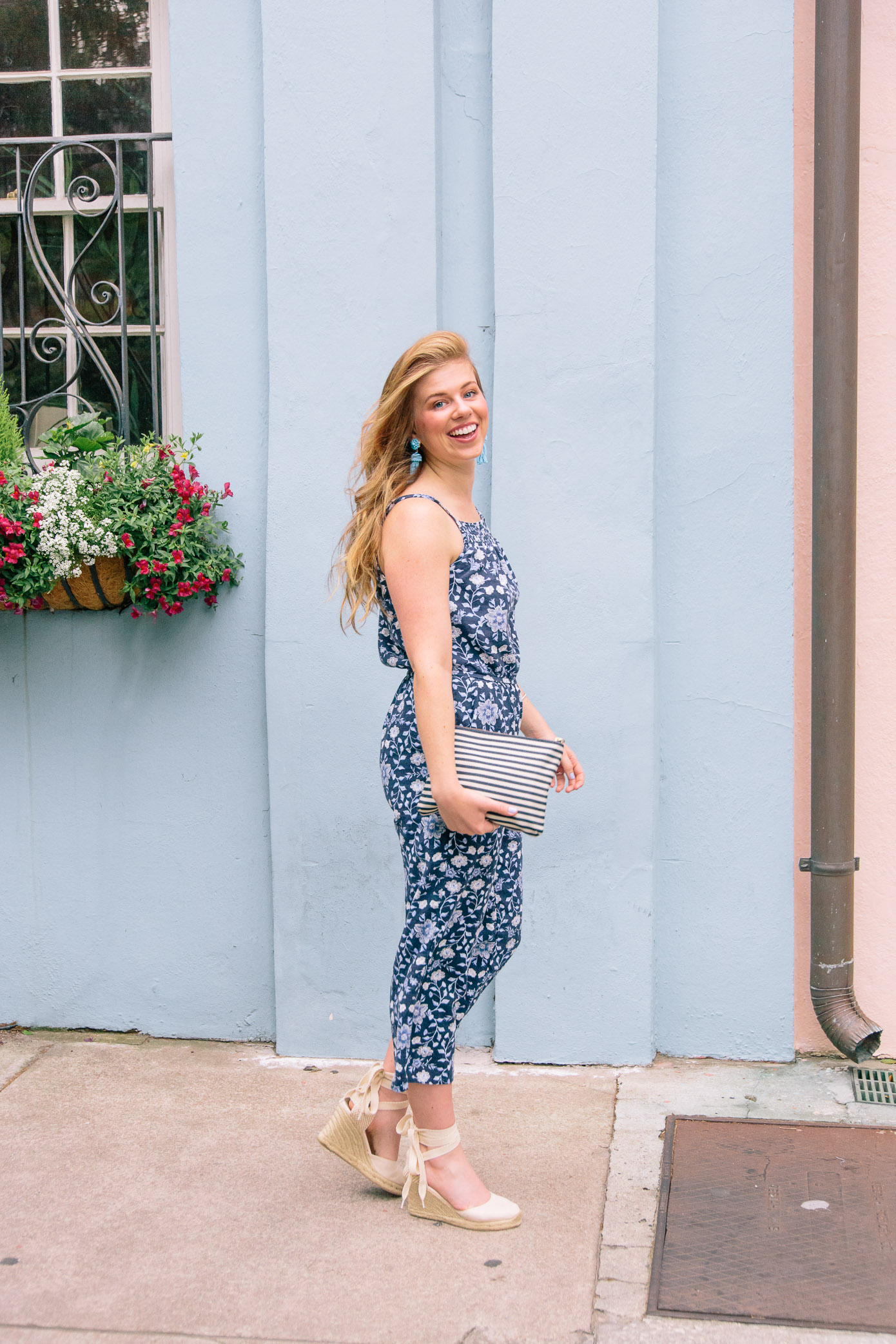 Comfy Navy Floral Jumpsuit for Summer | Jumpsuit under $50 | Louella Reese Life & Style Blog