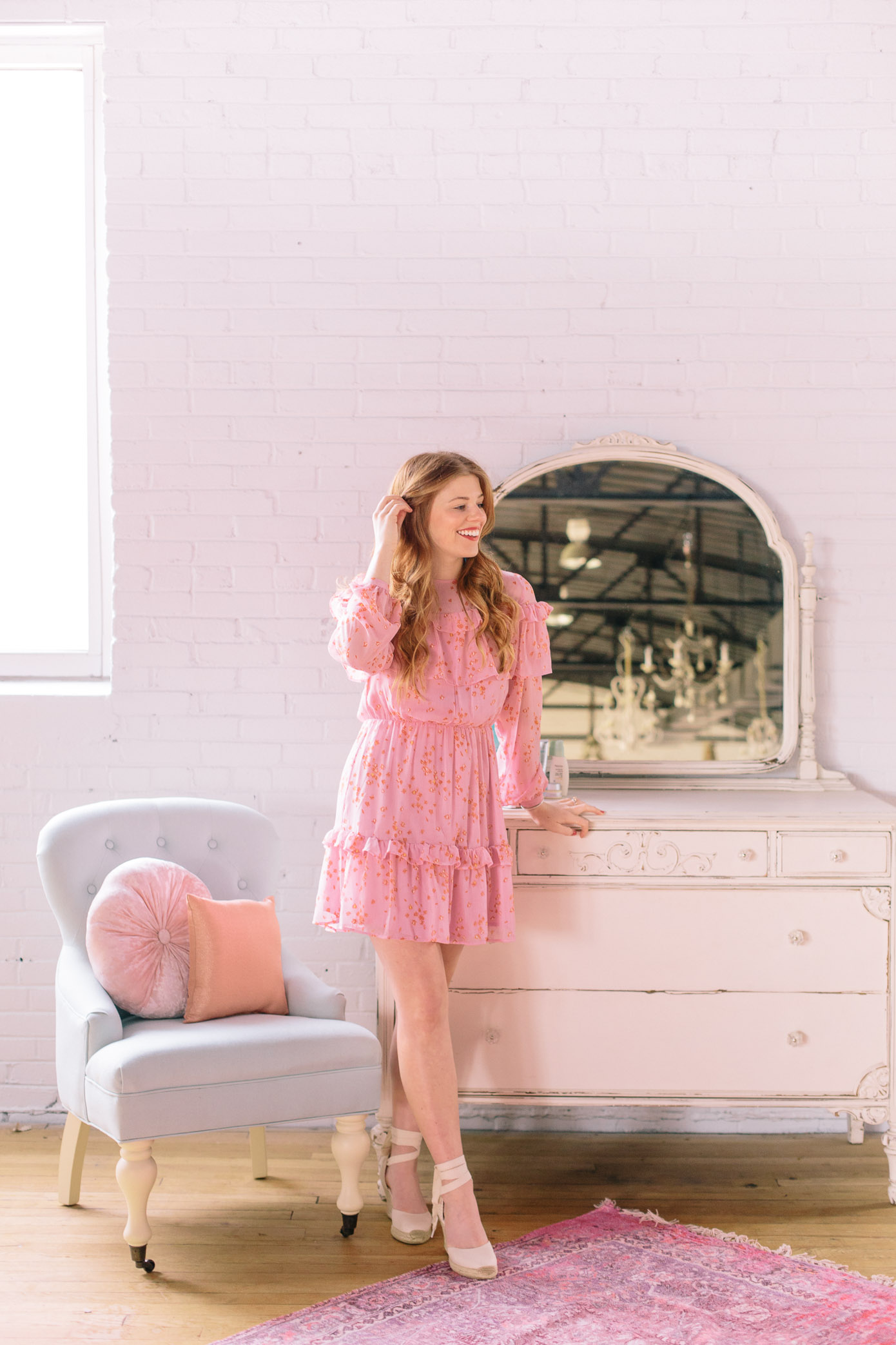 Floral Pink Chiffon Dress, Spring Dresses, Espadrille Wedges | Louella Reese Life & Style Blog