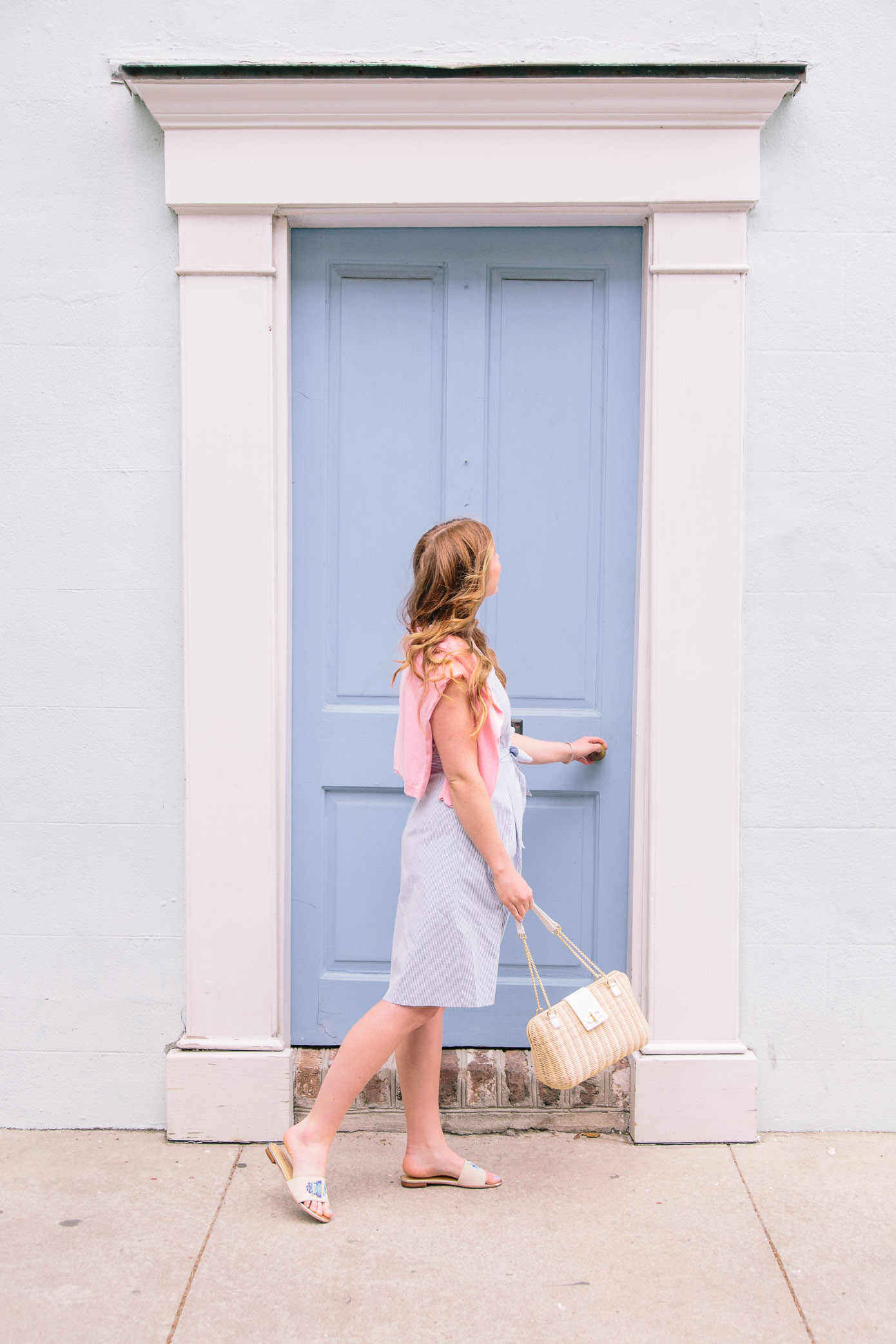 Seersucker Fit and Flare Dress, Millennial Pink Sweater | Talbots Friends & Family Event | Louella Reese Life & Style Blog