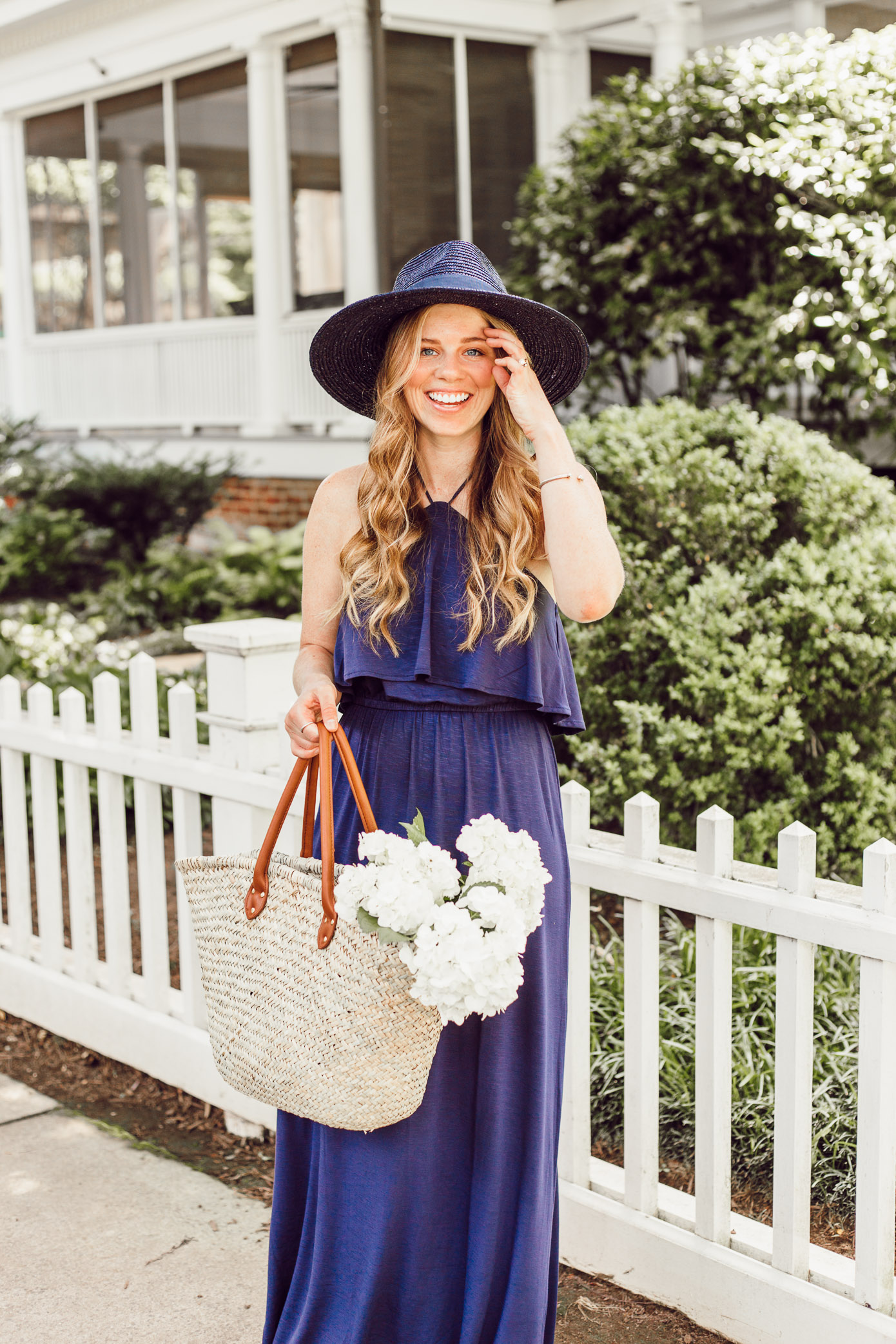 Navy Jersey Maxi Dress featured by popular Charlotte fashion blog, Louella