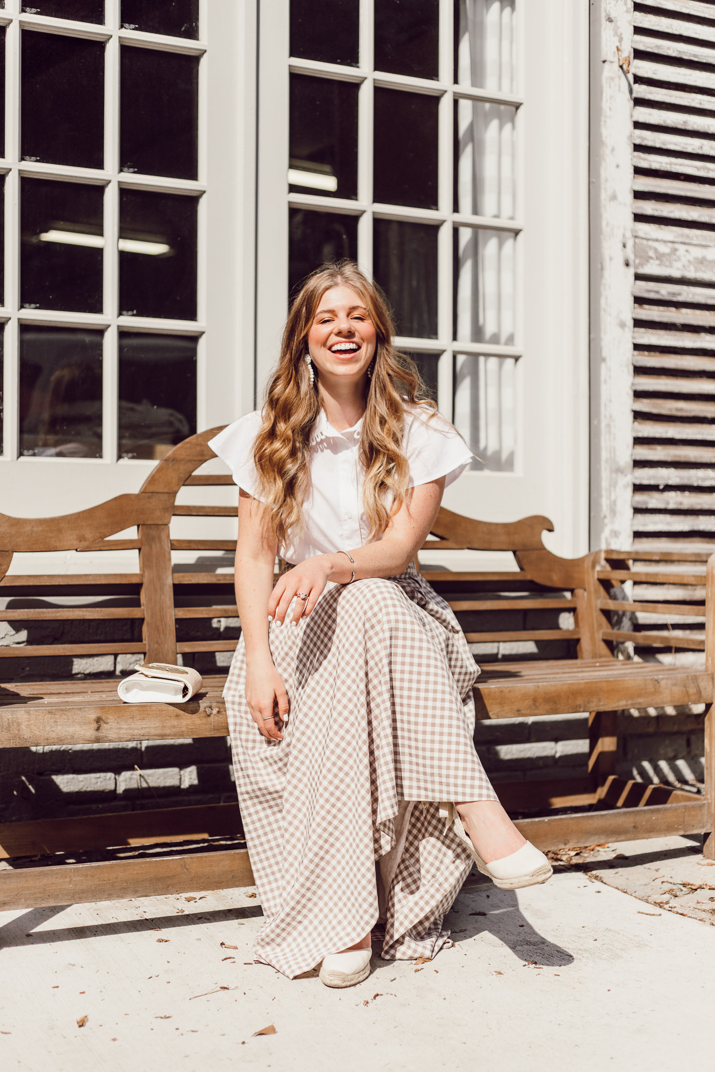 Feminine White Button Down Blouse - A Summer Gingham Maxi Skirt styled by Laura Leigh of Louella Reese #maxiskirt #gingham #southernstyle