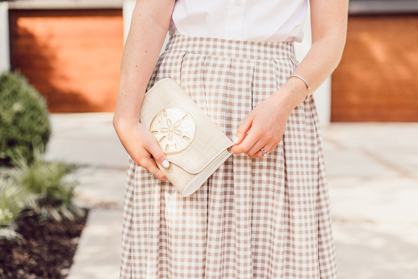 Lisi Lerch Raffia Clutch - A Summer Gingham Maxi Skirt styled by Laura Leigh of Louella Reese #maxiskirt #gingham #southernstyle
