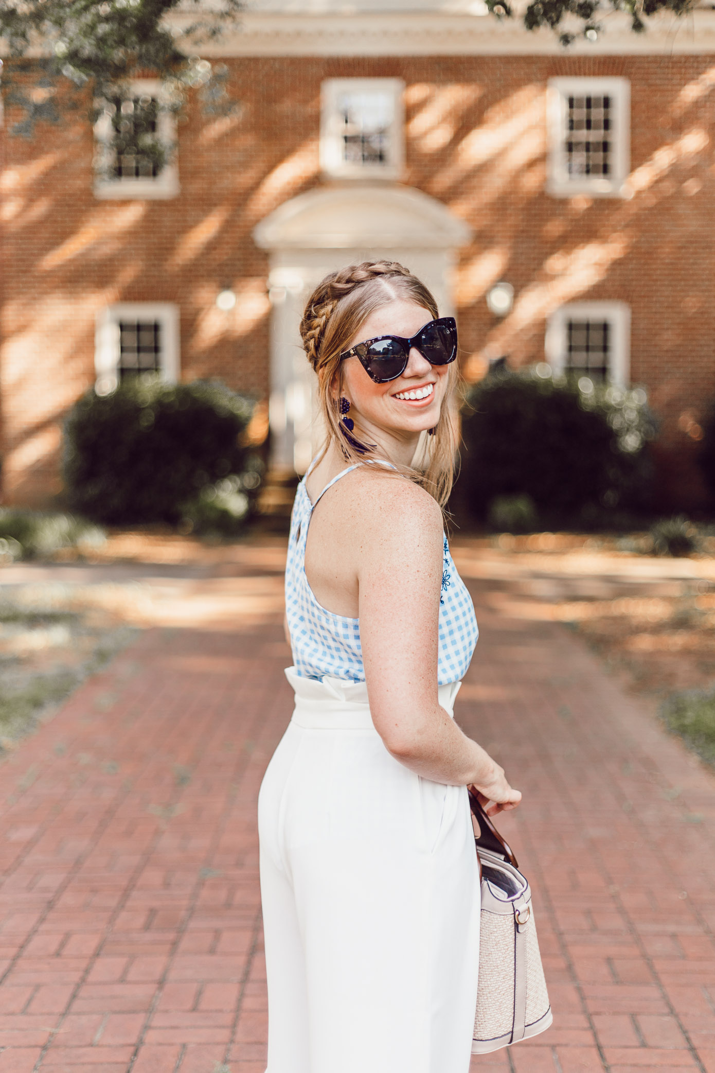 Summer Weekend Style from Friday to Sunday featured by Louella Reese | Gingham Tank, White Wide Leg Pants for Summer