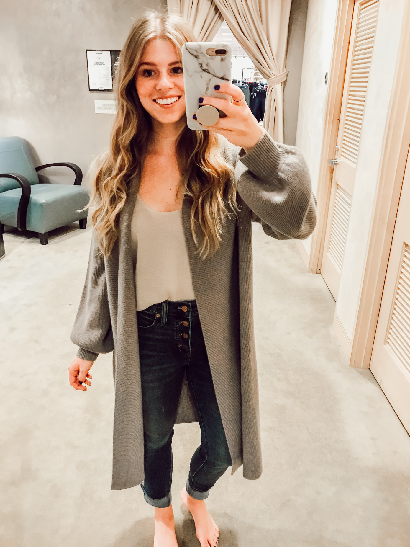 Halogen® Blouson Sleeve Long Cashmere Cardigan | 2018 Nordstrom Anniversary Fitting Room Session featured on Louella Reese Life & Style Blog