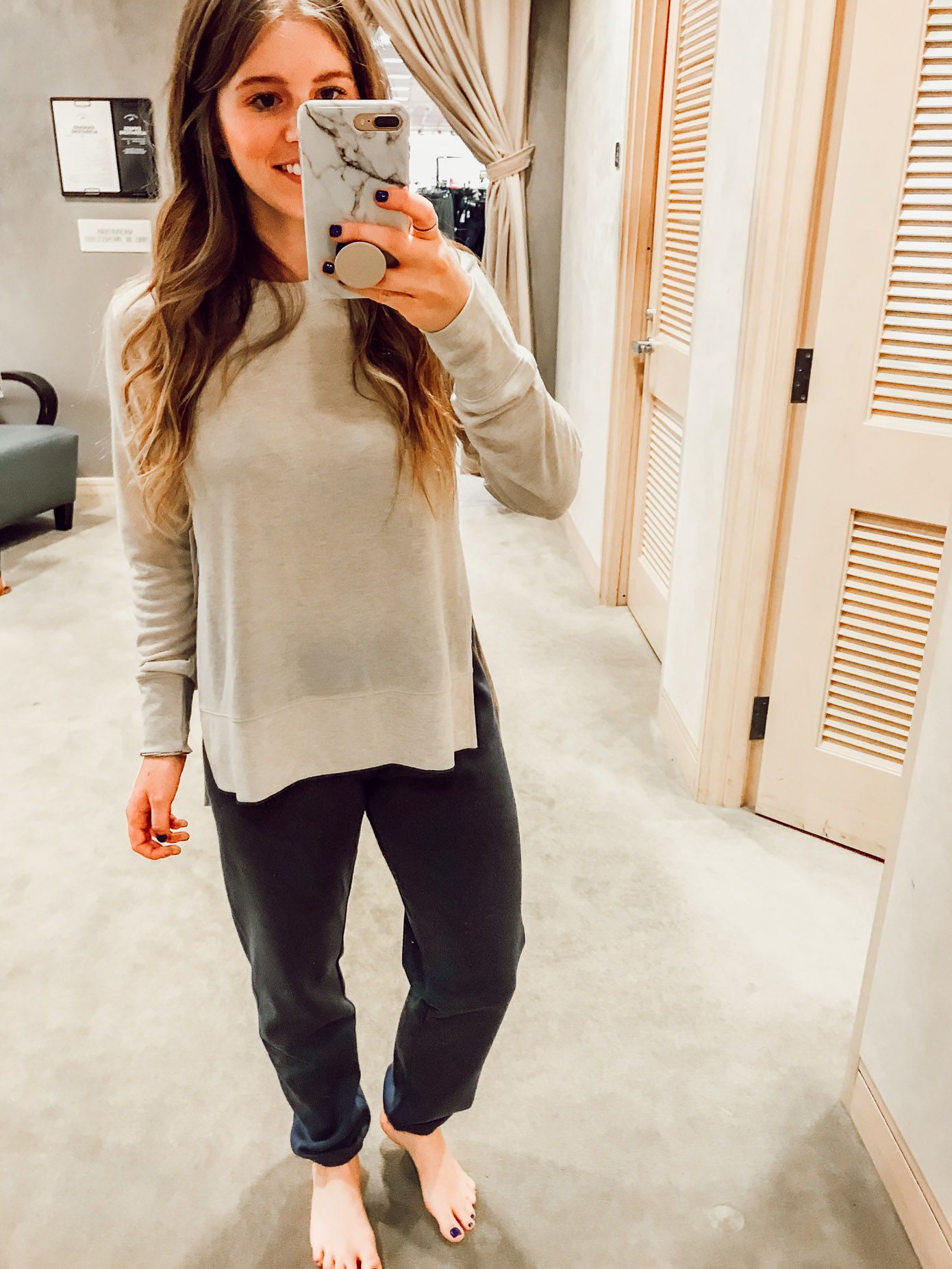 Alo 'Glimpse' Long Sleeve Top and Make + Model Sleepy High Rise Lounge Jogger Pants | 2018 Nordstrom Anniversary Fitting Room Session featured on Louella Reese Life & Style Blog