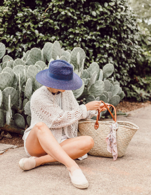 Navy Straw Hat, Free People Saturday Morning Cardigan | Casual Late Summer Outfit Idea featured on Louella Reese