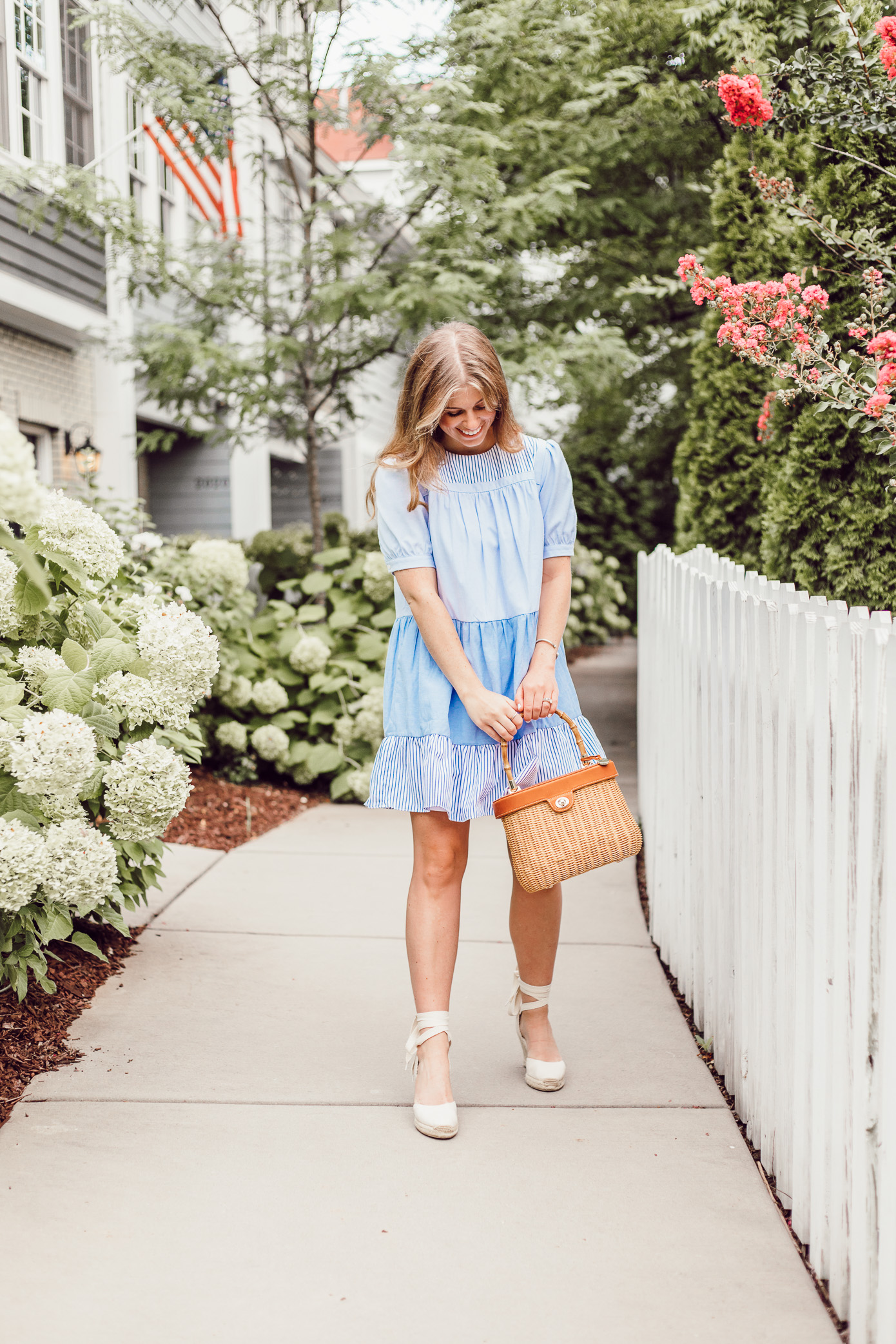 Laura Leigh of Louella Reese shares her favorite summer purchases of summer 2018 including an adorable English Factory Blue & White Dress