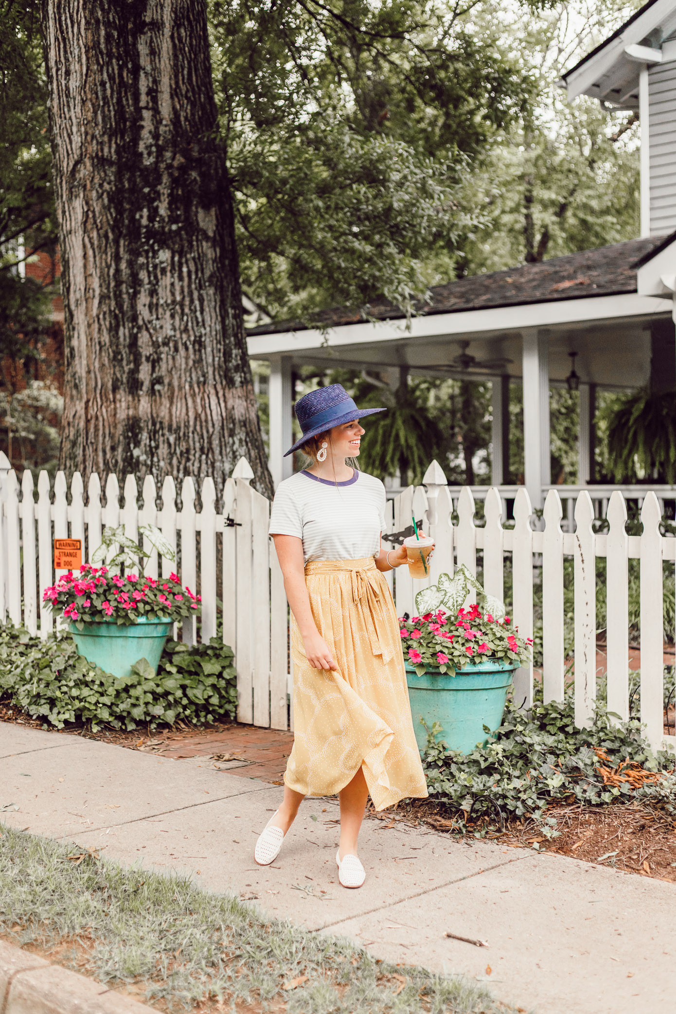 Preppy Casual Summer Style, Yellow Midi Skirt for Late Summer, Early Fall | What to Cross Off Your Late Summer Bucket List featured on Louella Reese Blog