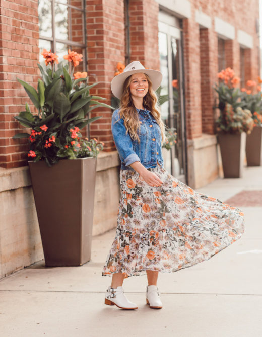 Fall Floral Midi Dress, Frye Ray Western Shootie Ankle Bootie | How to Style the Western Trend for Fall 2018 featured on Louella Reese Blog