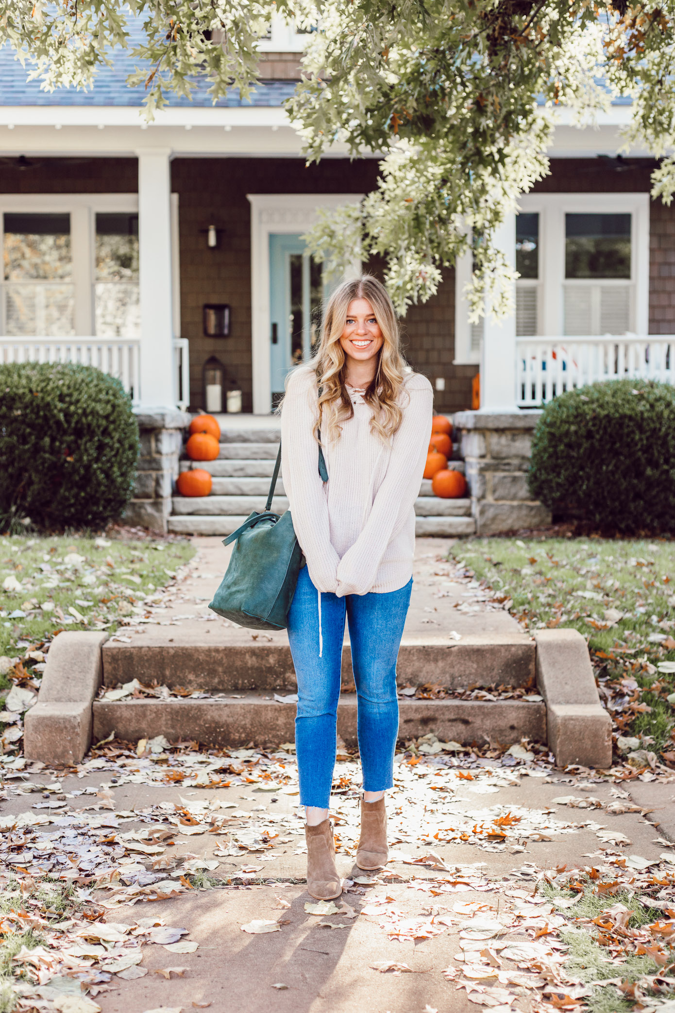 The BEST Oversized Scarves to Shop Now featured on Louella Reese | Blush Lace-Up Sweater