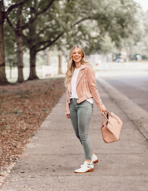 Blush Suede Moto Jacket | 2018 Fall Jackets featured on Louella Reese Blog