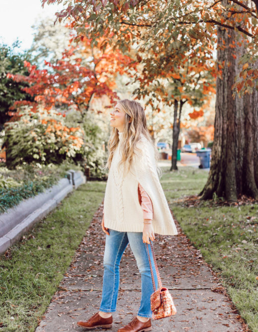 An Outfit That Will Hide Your Thanksgiving Food Baby | Sweater Poncho styled on Louella Reese
