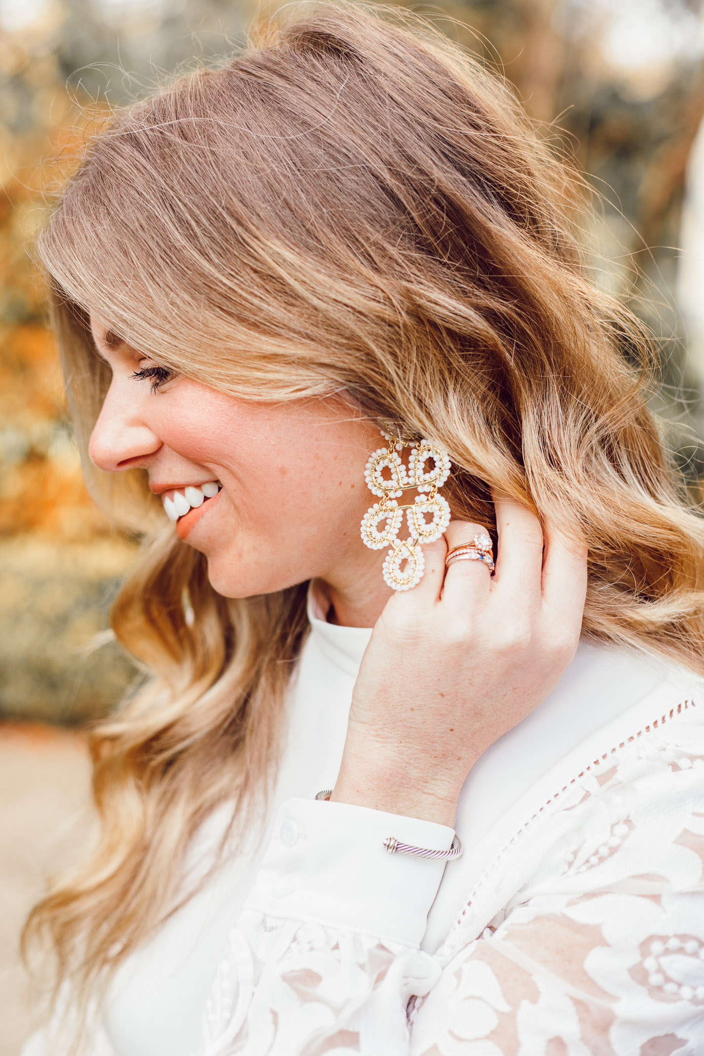 Lisi Lerch Ginger Statement Earrings | White and Gold Statement Earrings | Bridal Style featured on Louella Reese