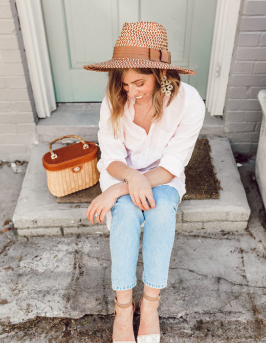 The best straw hat under $50 to shop right now | Casual Spring Outfit Idea | ft. Brixton, Frank & Eileen, Everlane, Jack Rogers, and J.McLaughlin | Louella Reese