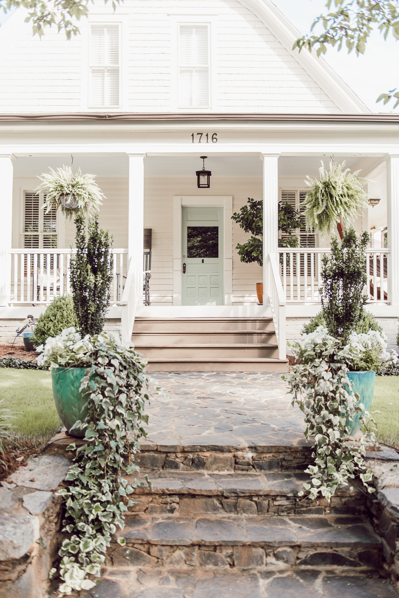 White Cottage with Blue Front Door | Charlotte NC Homes | Southern Cottage