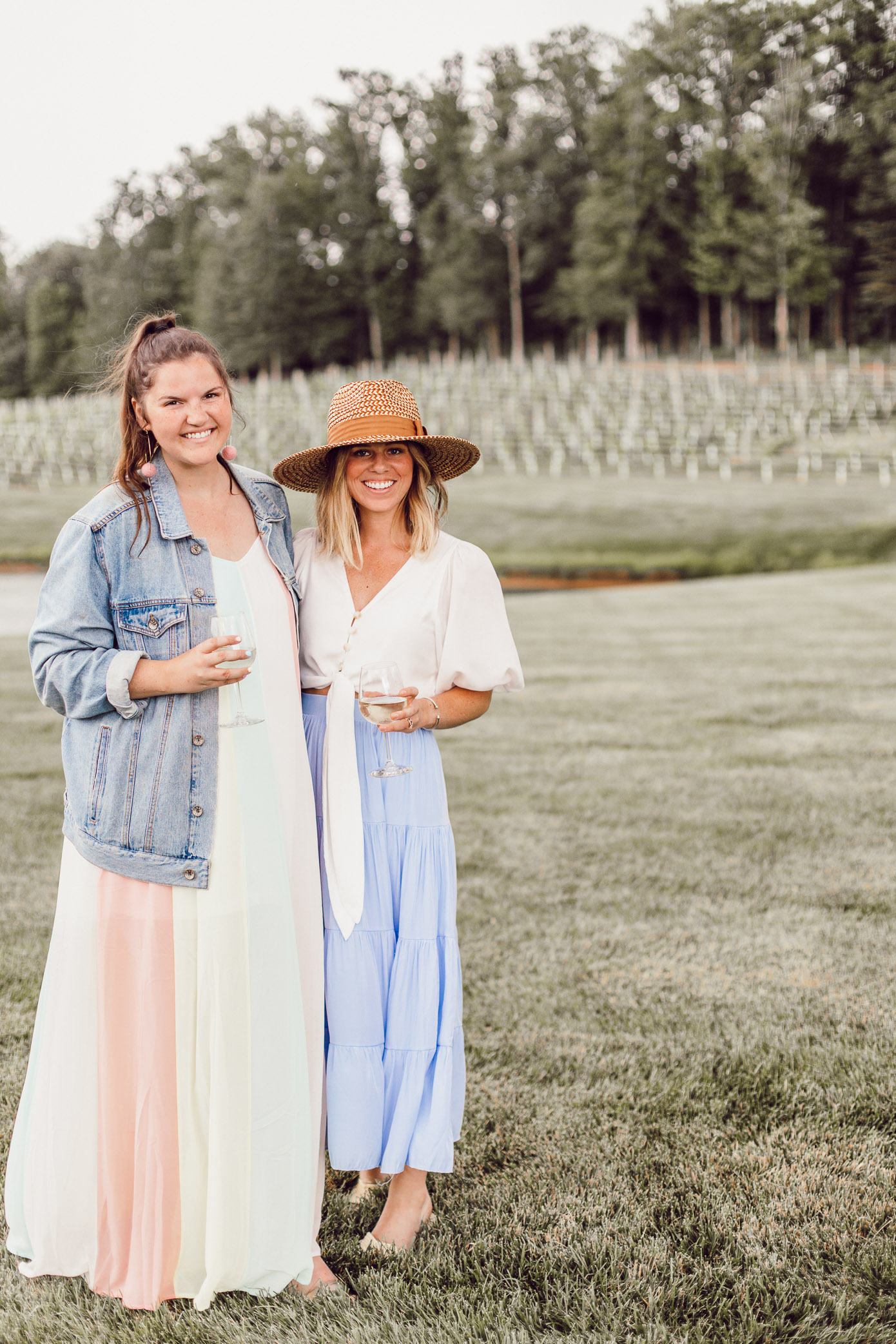 What to Wear to a Winery | White Tie-Front Crop Top, Blue Maxi Skirt | Louella Reese