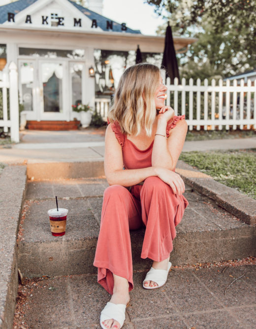 Kicking a Bad Habit and Starting the Day Off in a Good Mood | Terra-cotta Jumpsuit, Jumpsuit for Fall | Louella Reese