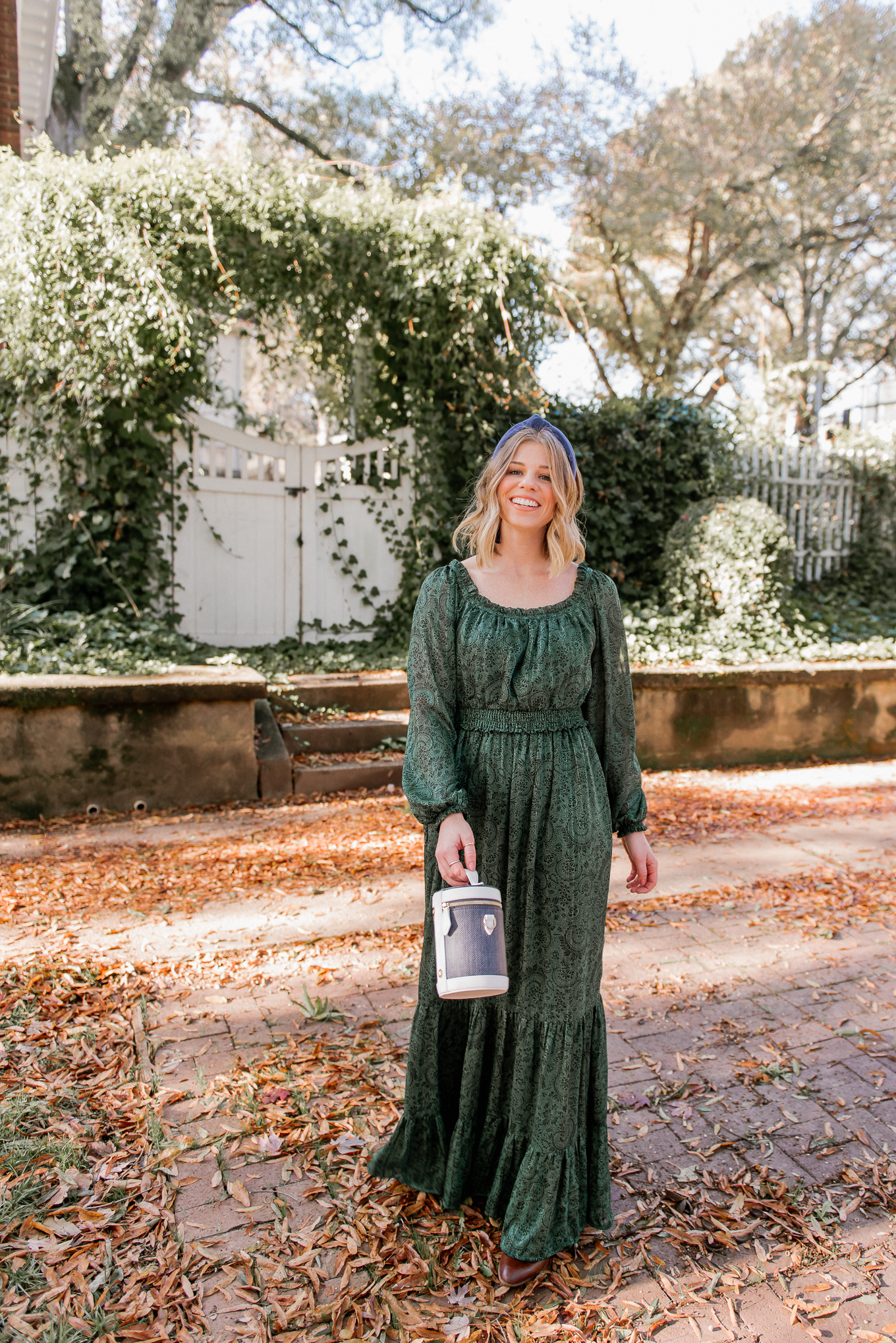 How to Style a Holiday Dress in a Fresh Way | Green Winter Maxi Dress | Feminine Holiday Dresses | Louella Reese