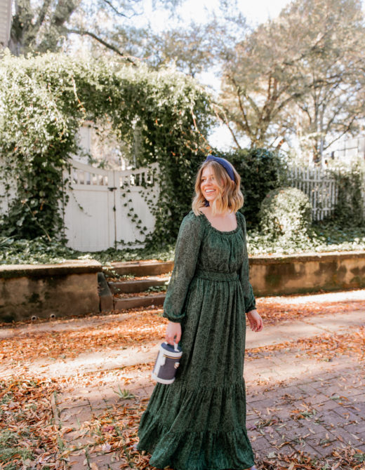 Feminine Holiday Dresses | Green Winter Maxi Dress | Louella Reese