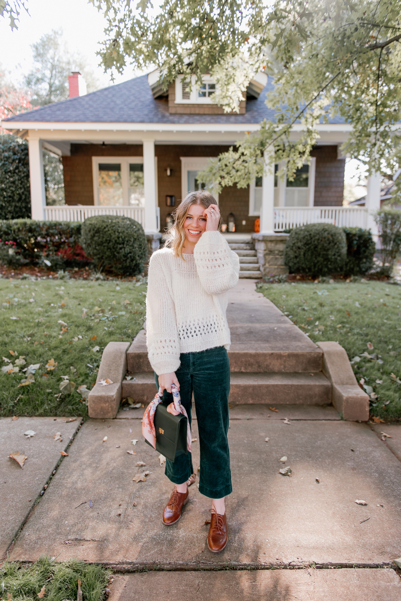 Alpaca Sweater, Wide-Leg Crop Corduroy Pants, Cognac Oxfords, Cropped Sweater | How to Style Corduorys | Louella Reese