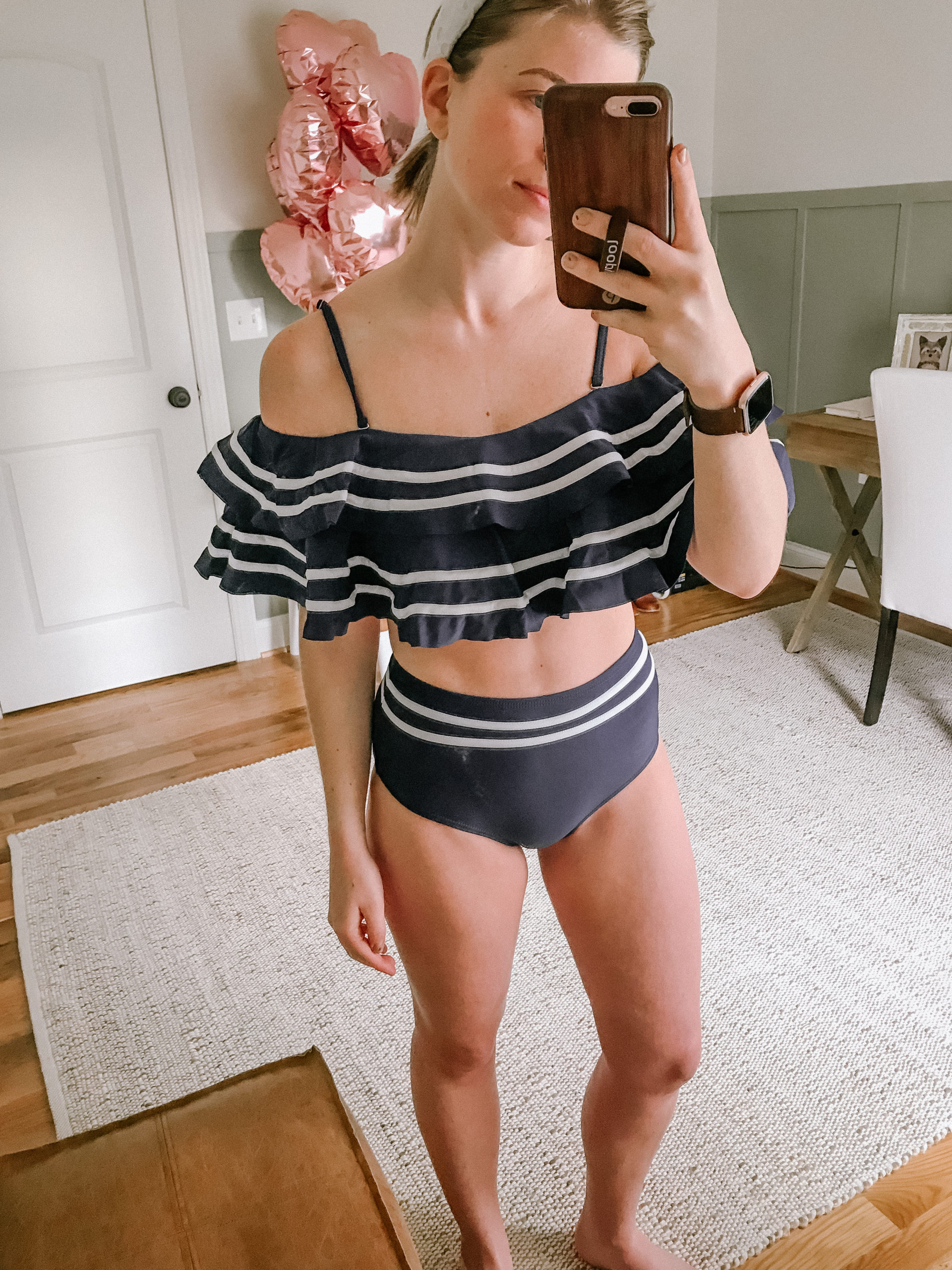 Affordable Swimsuits for Spring Break | Off the Shoulder Top, High-waisted Bikini | Louella Reese