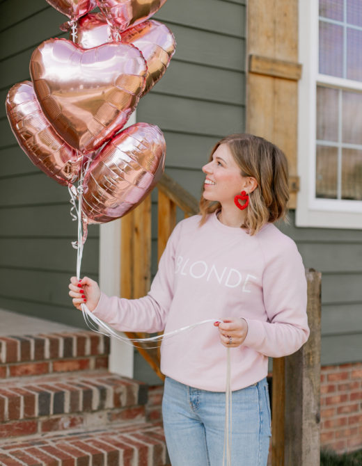 How to Celebrate Galentine's Day with your girls | Rose Gold Heart Balloons, Red Beaded Heart Earrings | Louella Reese