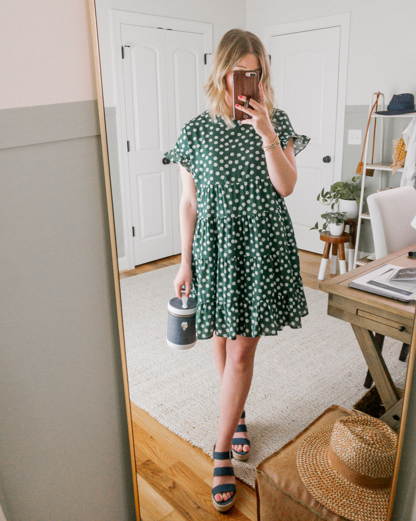Spring and Summer Dresses on a Budget | Green Floral Mini Dress, Swing Dress | Louella Reese