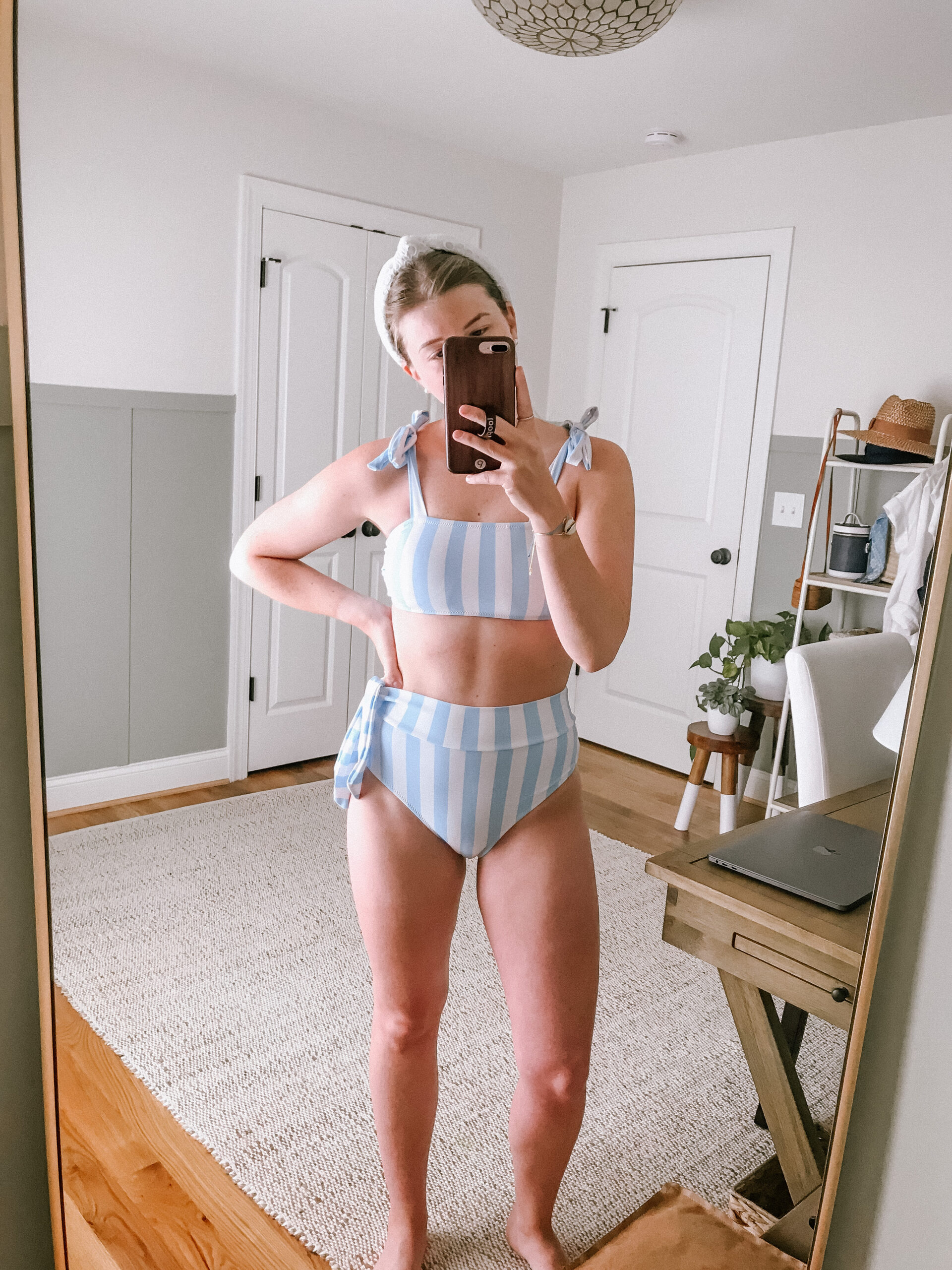 High-waisted Bikini, Blue and White Swimsuit, Cute Swimsuits for Summer | Louella Reese