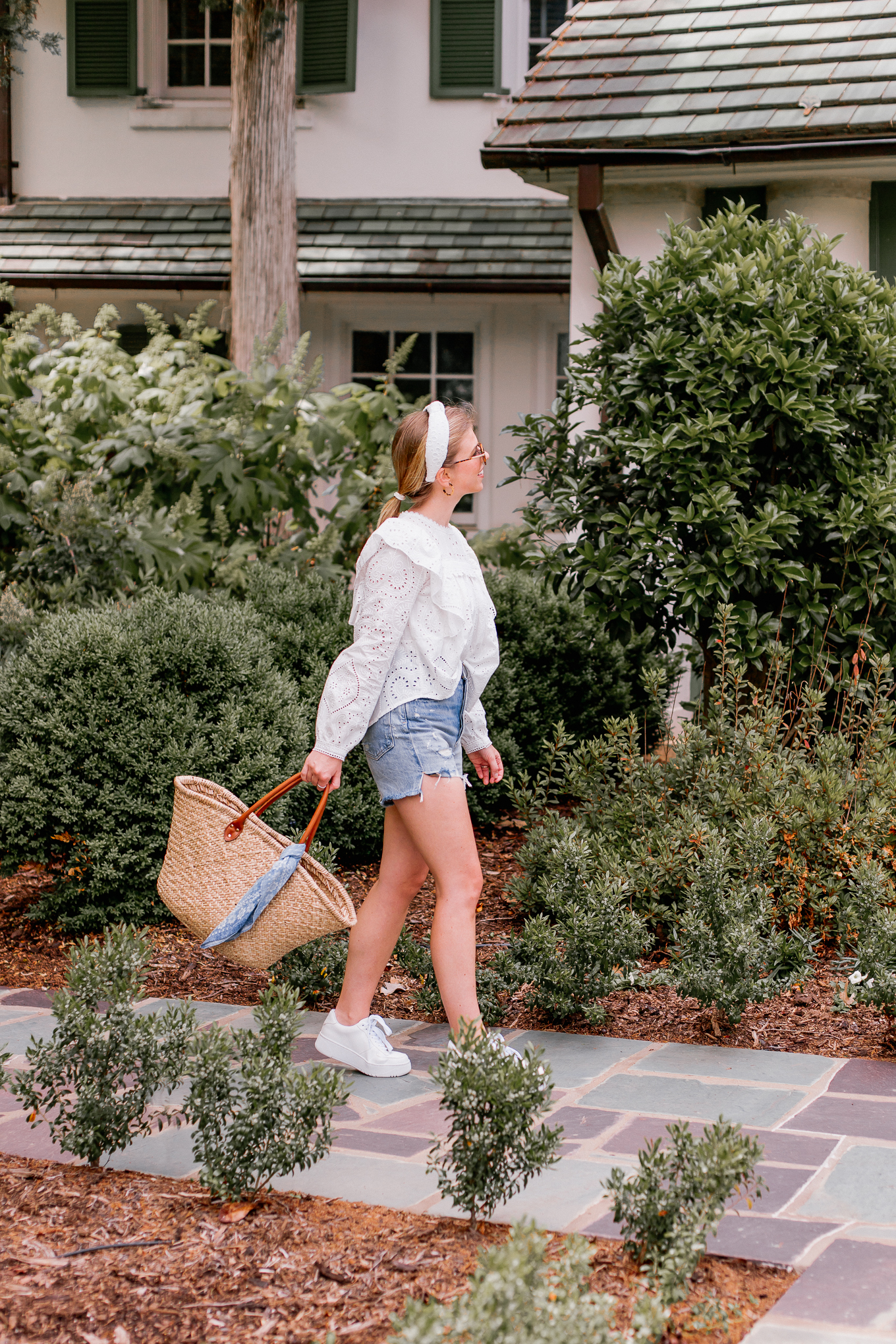 Recent Looks May 2020 | Casual Summer Style - Eyelet Top, Denim Cutoff Shorts | Louella Reese